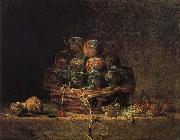Jean Baptiste Simeon Chardin, Walnut and fitted with a basket of plums cherry red millet vinegar
